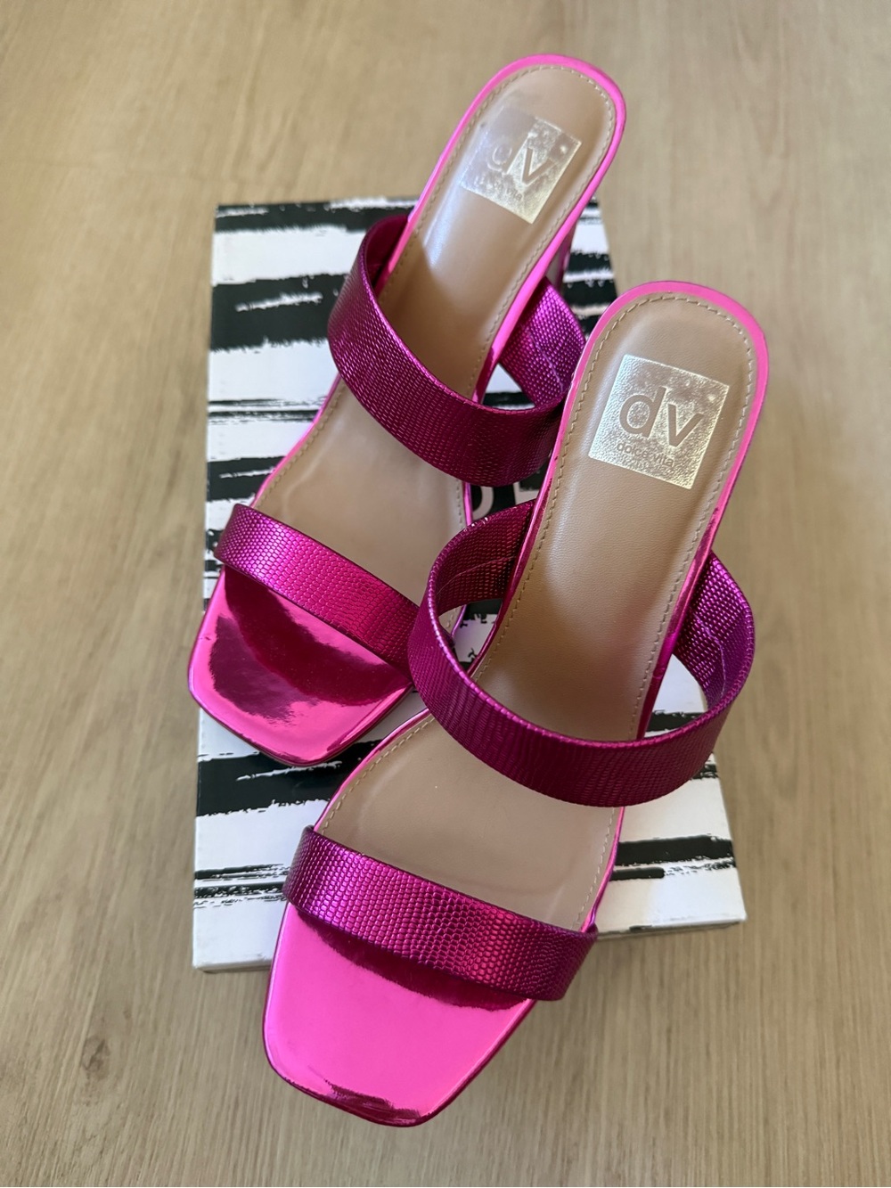 DV by Dolce Vita Metallic Hot Pink Double Strap Slide Heels